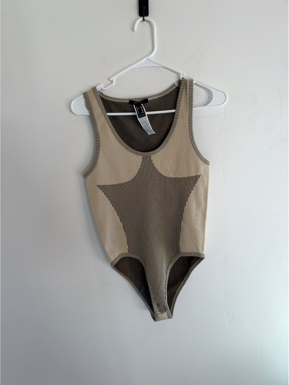 Forever 21 Ribbed Colorblock Bodysuit Beige Brown Size Small